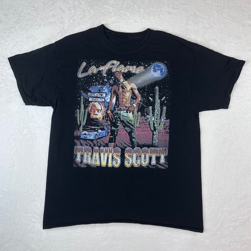 Travis Scott Astroworld La Flame Graphic T-Shirt Black Mens Large Cactus Jack